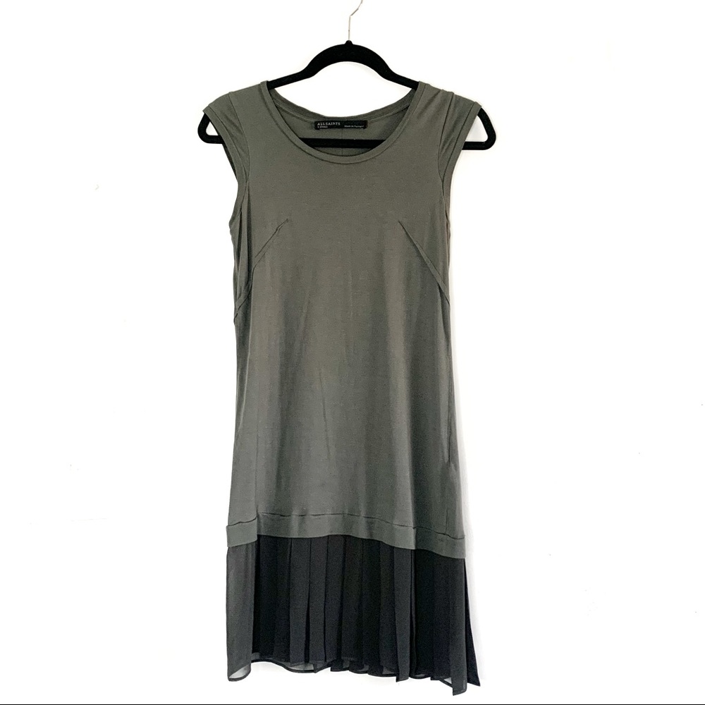 All Saints Green Sleeveless Shift Dress